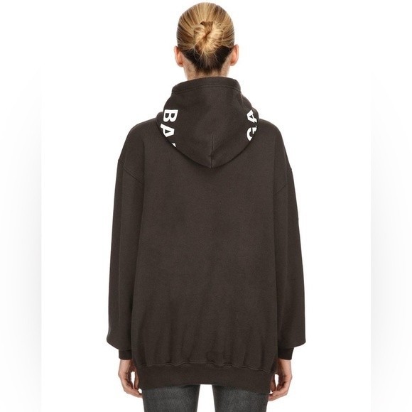 Balenciaga Logo On Hood Oversized Hoodie Black - Picture 2 of 11
